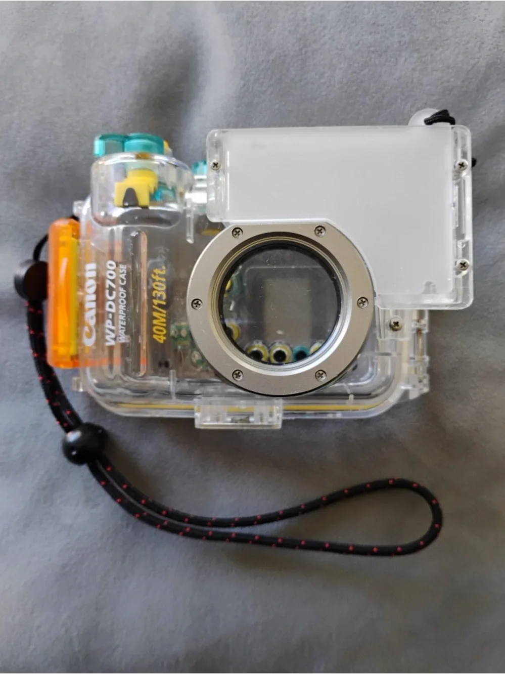 Canon Wp-DC700 Clear Waterproof Camera Housing with Teal and Orange Accents